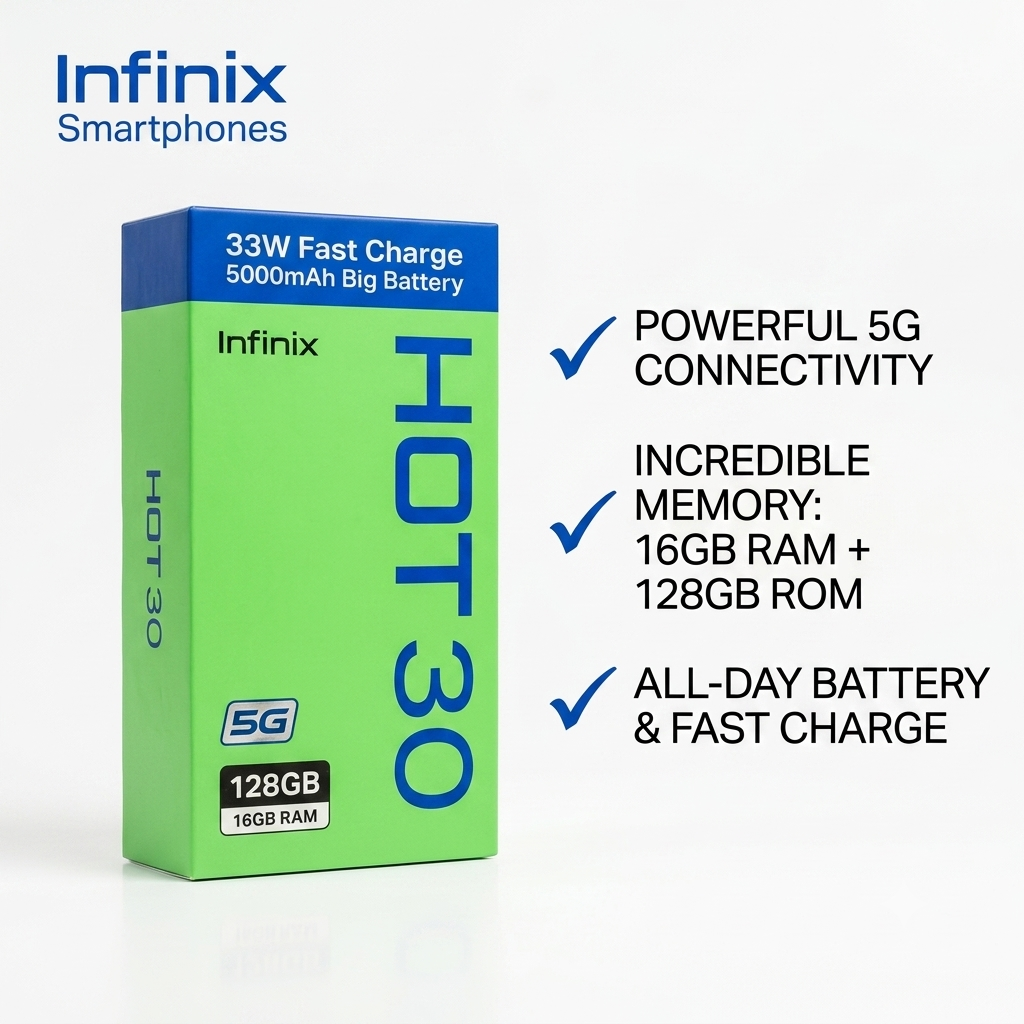 Infinix HOT 30 5G (Sonic White, 128GB/16GB RAM) – Power & Performance