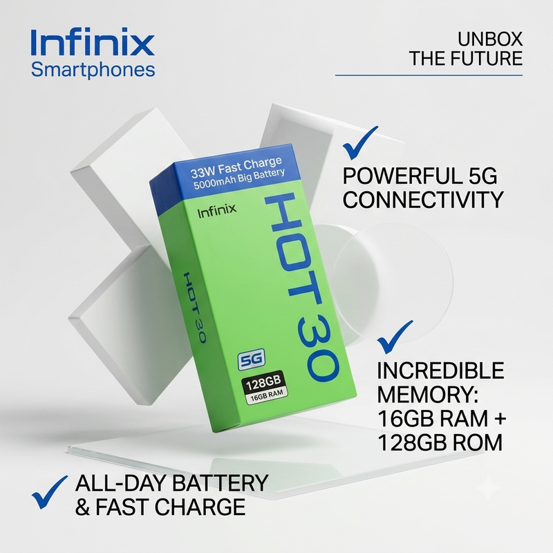 Infinix HOT 30 5G (Sonic White, 128GB/16GB RAM) – Power & Performance